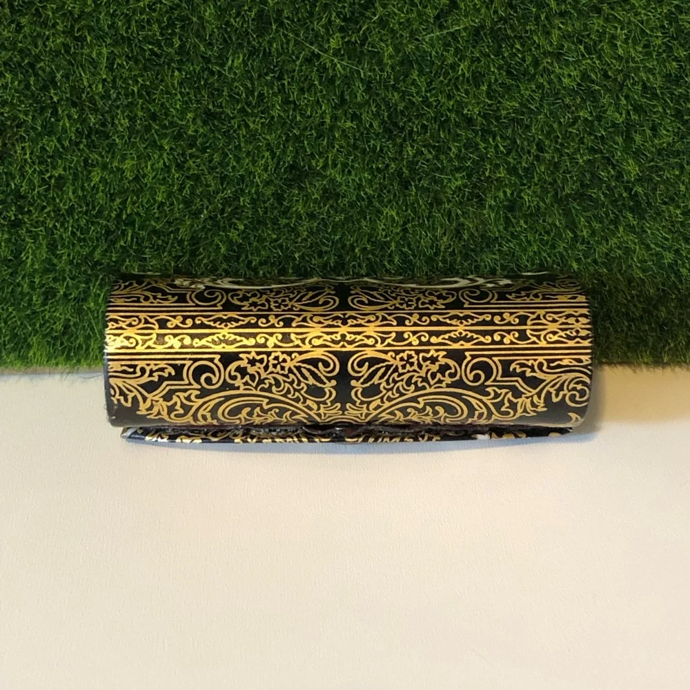 Vtg Black/Gold Regal Filigree Lipstick Hardcase w/ Interior Mirror